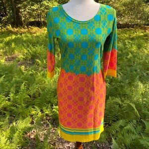TRACY NEGOSHIAN DRESS SHEATH BLUE YELLOW PRINT Size XS